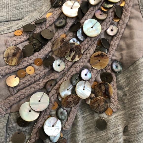 Anthropologie Deletta Gray Beaded Tank Top with Cut Outs - Picture 4 of 16